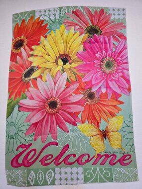 Bright Floral Welcome Yard Garden Flag Floral Butterfly Flowers Outdoor 28 x 40